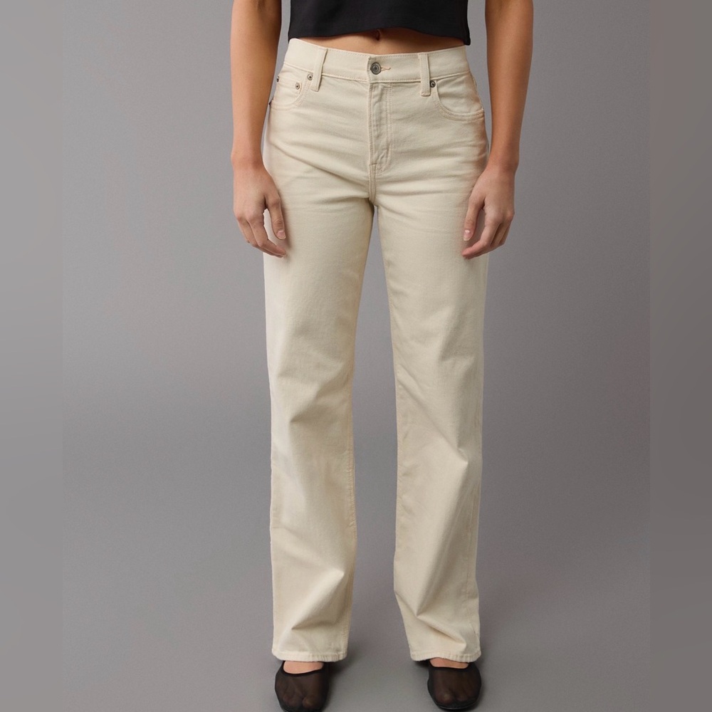 American Eagle women’s size 18 high waisted wide leg jeans solid ivory $60 new